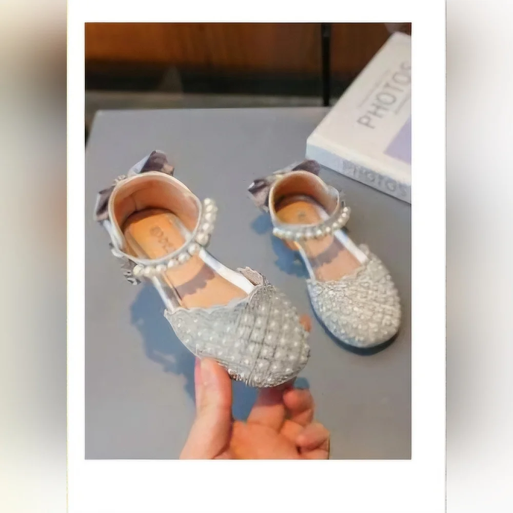 NEW FASHIONABLE IMITATION RHINESTONES & PEARLS DECOR FLAT SHOES GIRLS SIZE 12